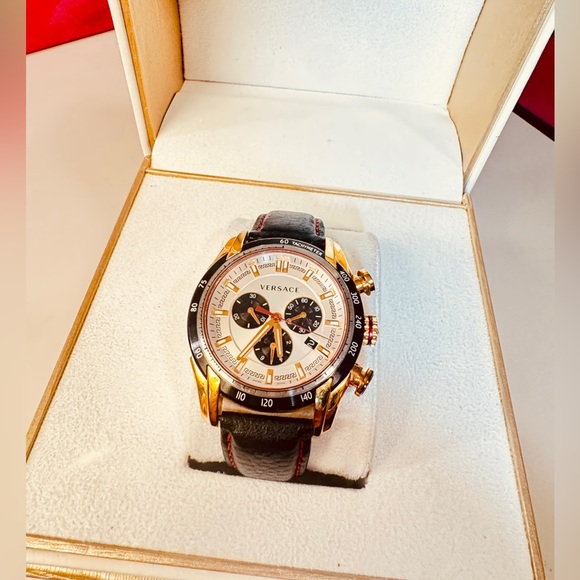 Versace Other - Versace Gold and Black Leather Chronograph Watch